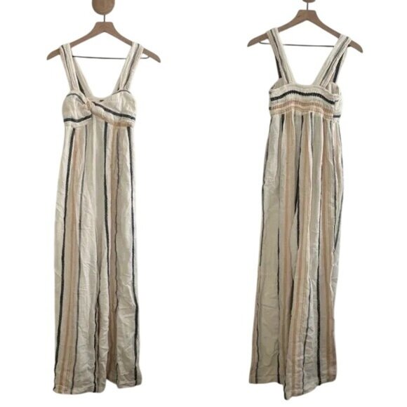 Free People Breezin' Through White Stripe Sleeveless Wide Leg  Jumpsuit - Picture 6 of 8